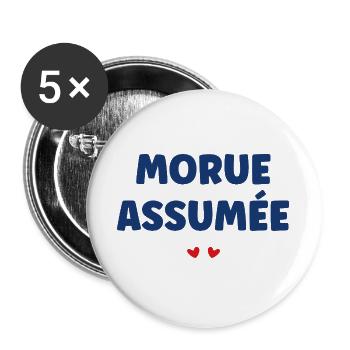 Morue assumée: Humour marin - Lot de 5 grands badges (56 mm) - blanc - Devant