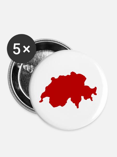 Schweiz Land Symbol - Buttons groß 56 mm (5er Pack) - Weiß