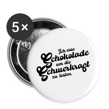 Schoko-Schwerkraft Test - Buttons groß 56 mm (5er Pack) - Weiß - Vorne