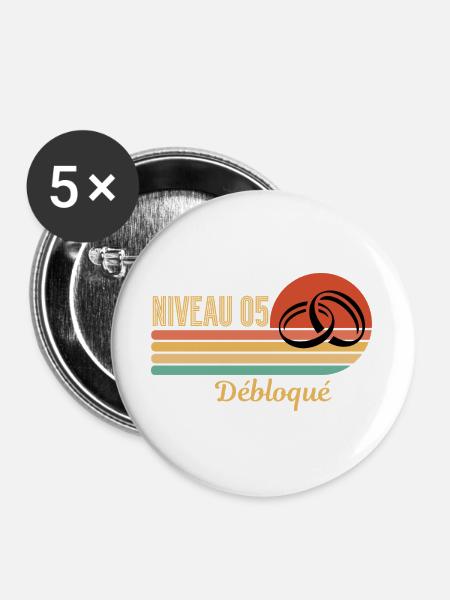Level 05 Freigeschaltetes Retro-Grafikdesign - Buttons groß 56 mm (5er Pack) - Weiß