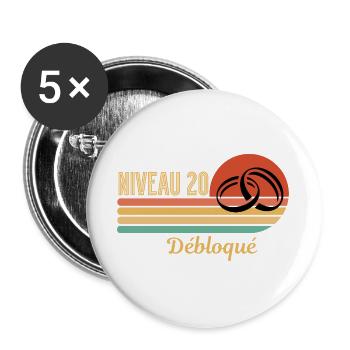 Level 20 Unlocked Retro Graphic Design - Buttons large 2.2''/56 mm (5-pack) - white - Front