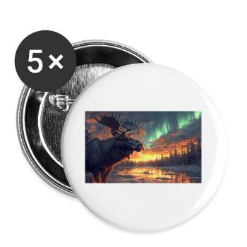 Moose under the Northern Lights: Arctic Magic - Buttons large 2.2''/56 mm (5-pack) - white - Front