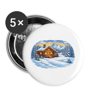 Winter ski hut in the mountains – Alpine idyll - Buttons large 2.2''/56 mm (5-pack) - white - Front