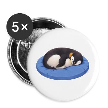 Mignon manchot de dessins animés endormi en train de se câliner - Lot de 5 grands badges (56 mm) - blanc - Devant