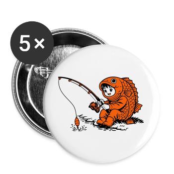 Junge im Fischkostüm angelt - Buttons groß 56 mm (5er Pack) - Weiß - Vorne