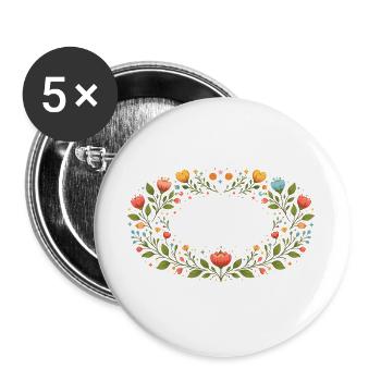 Floral Spring Frame with Flowers - Buttons large 2.2''/56 mm (5-pack) - white - Front
