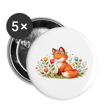 Niedlicher Frühlingsfuchs mit Blumenkranz - Buttons groß 56 mm (5er Pack) - Weiß - Vorne