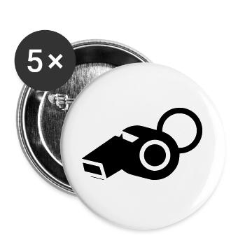 Trillerpfeife Schiedsrichter Trainer - Buttons groß 56 mm (5er Pack) - Weiß - Vorne