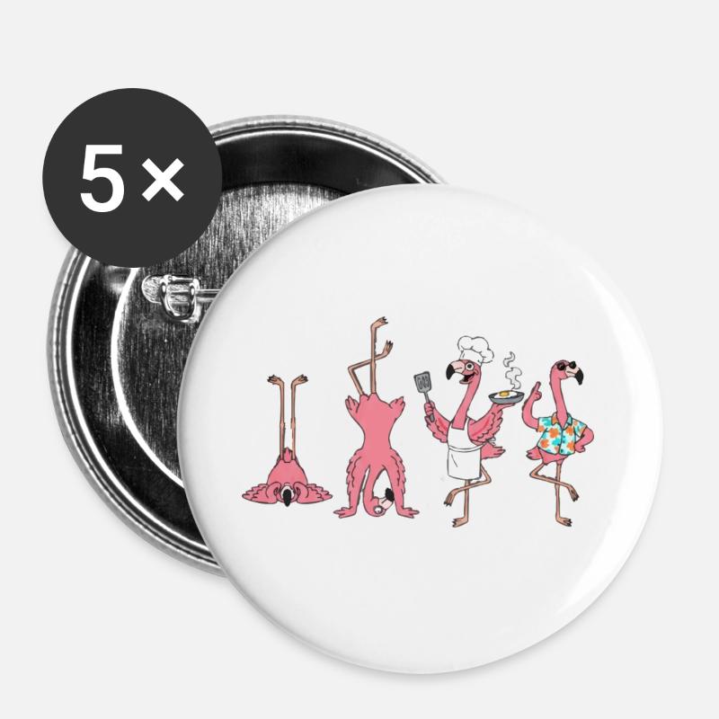 Flamingos: chef and kitchen coach - Buttons large 2.2''/56 mm (5-pack) - white