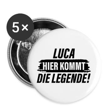 Luca – Hier kommt die Legende - Buttons groß 56 mm (5er Pack) - Weiß - Vorne