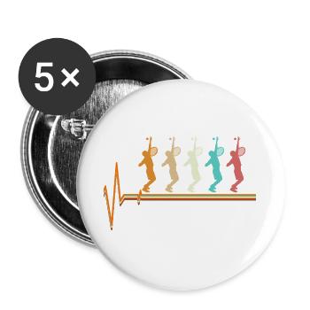 Tennis-Heartbeat Retro-Sonnenuntergangs-Spieler-Silhouette - Buttons groß 56 mm (5er Pack) - Weiß - Vorne