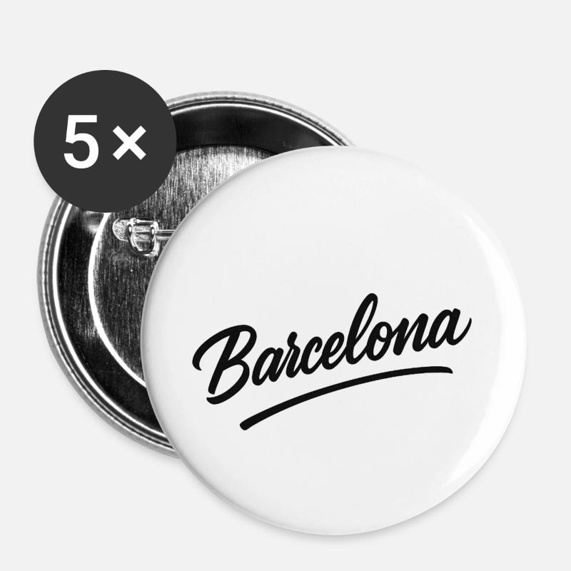 Script Barcelone avec ligne d’arc - Lot de 5 grands badges (56 mm) - blanc