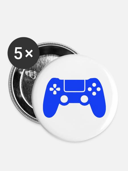 Blaues Gaming-Controller Silhouette - Buttons groß 56 mm (5er Pack) - Weiß