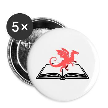 Drache auf Buch Fantasy - Buttons groß 56 mm (5er Pack) - Weiß - Vorne