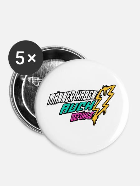 Retro-Blitz-Design Lustige Sprüche - Männergefühle - Buttons groß 56 mm (5er Pack) - Weiß