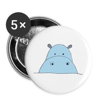 Blauer Hippo Blickfang - Buttons groß 56 mm (5er Pack) - Weiß - Vorne