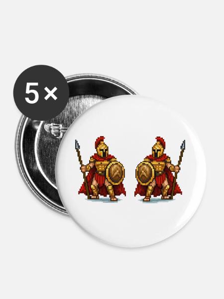 Doppel-Gladiator Pixelkunst - Buttons groß 56 mm (5er Pack) - Weiß