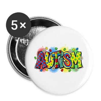 Conception d’énigmes arc-en-ciel de sensibilisation à l’autisme - Lot de 5 grands badges (56 mm) - blanc - Devant