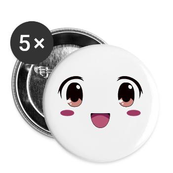 Cute face kawaii manga style - Buttons large 2.2''/56 mm (5-pack) - white - Front