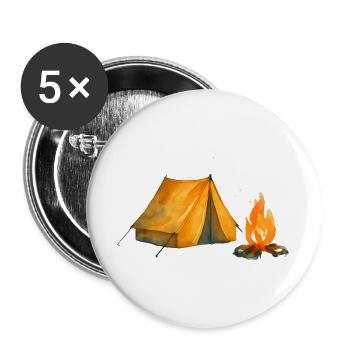 Lagerabenteuer Zelt & Feuer - Buttons groß 56 mm (5er Pack) - Weiß - Vorne