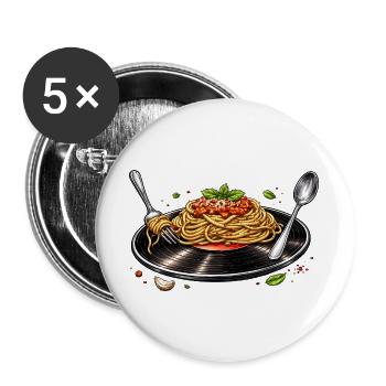 Spaghetti auf Vinyl-Schallplatte - Buttons groß 56 mm (5er Pack) - Weiß - Vorne