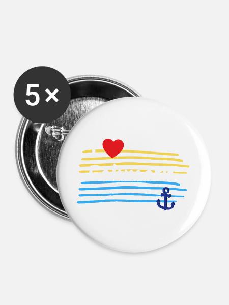 Ich liebe Fehmarn Küstenlook - Buttons groß 56 mm (5er Pack) - Weiß
