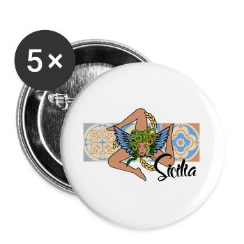 Sizilien Trinacria - Buttons groß 56 mm (5er Pack) - Weiß - Vorne