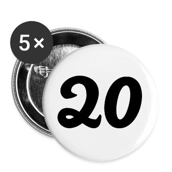 20. 20e ANNIVERSAIRE. ANNIVERSAIRE 20 ANS. 20 ANS. - Lot de 5 grands badges (56 mm) - blanc - Devant