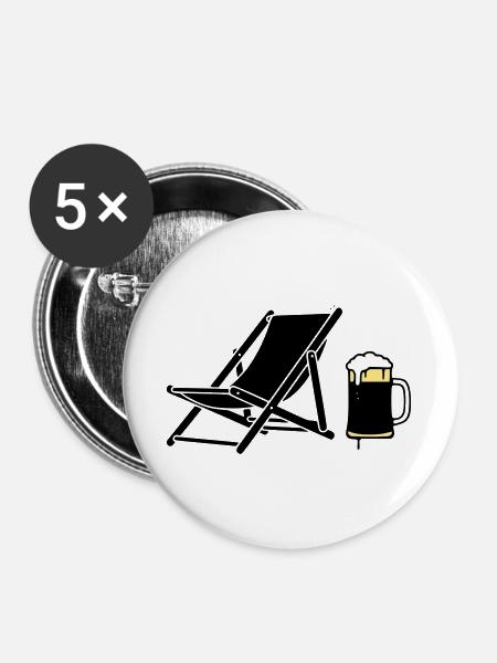 Liegestuhl Bierkrug Silhouette - Buttons groß 56 mm (5er Pack) - Weiß