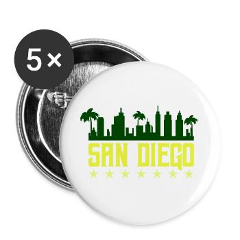 San Diego Skyline Neon Gelb - Buttons groß 56 mm (5er Pack) - Weiß - Vorne