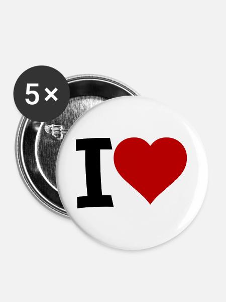 I Love - Buttons groß 56 mm (5er Pack) - Weiß