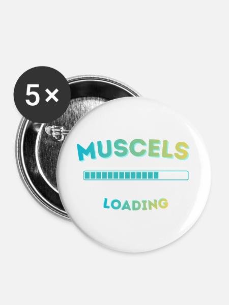 Muskel-Ladebalken Grafik - Buttons groß 56 mm (5er Pack) - Weiß