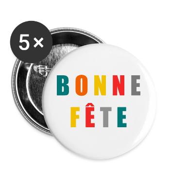 BONNE FÊTE. FÊTE DES MÈRES. FÊTE DES PÈRES. FÊTE - Lot de 5 grands badges (56 mm) - blanc - Devant