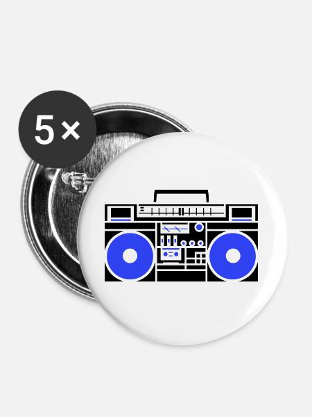 Ghettoblaster Radio - Buttons groß 56 mm (5er Pack) - Weiß