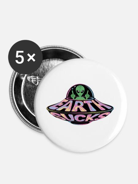Neon UFO Earth Sucks Alien, Erde - Buttons large 2.2''/56 mm (5-pack) - white