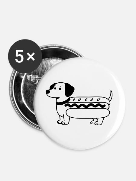 Hot Dog - Buttons groß 56 mm (5er Pack) - Weiß
