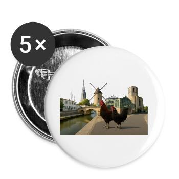 Marans, Stadthähne an der Mühle - Buttons groß 56 mm (5er Pack) - Weiß - Vorne