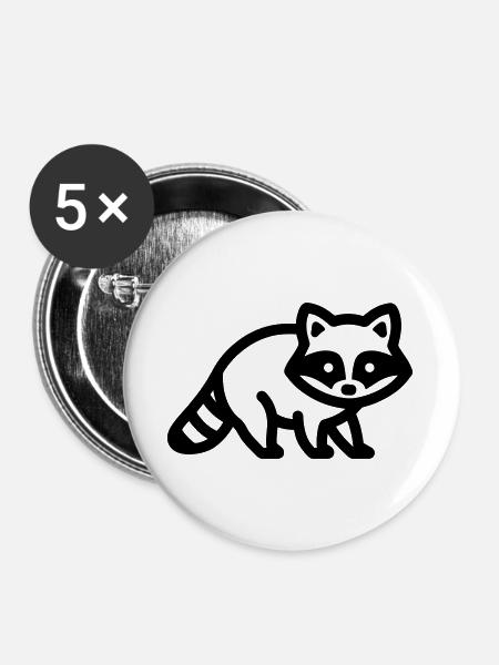 Waschbär - Buttons groß 56 mm (5er Pack) - Weiß