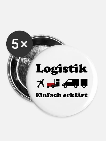 Logistik Silhouette mit rotem Block - Buttons groß 56 mm (5er Pack) - Weiß