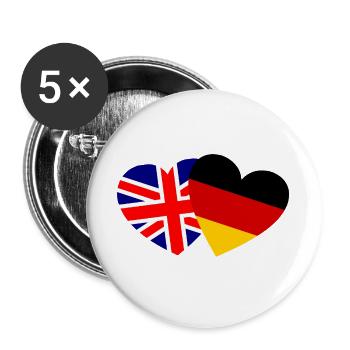 Heart UK Germany Friendship - Buttons large 2.2''/56 mm (5-pack) - white - Front