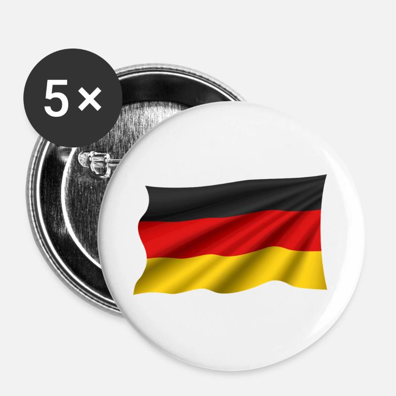 Germany Flag – Waving - Buttons large 2.2''/56 mm (5-pack) - white