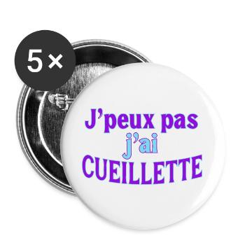 J'peux pas j'ai Cueillette - Lot de 5 grands badges (56 mm) - blanc - Devant