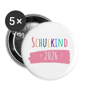Schulkind 2026 - Buttons groß 56 mm (5er Pack) - Weiß - Vorne