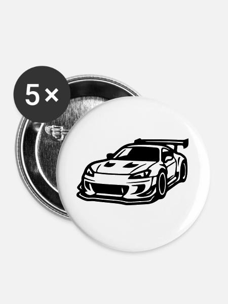 Auto Sportwagen Autorennen - Buttons groß 56 mm (5er Pack) - Weiß