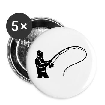 silhouette de pêcheur, canne à pêche, club de pêche - Lot de 5 grands badges (56 mm) - blanc - Devant