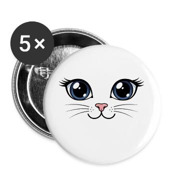 Kawaii süßes Katzenaugen-T-Shirt - Buttons groß 56 mm (5er Pack) - Weiß - Vorne