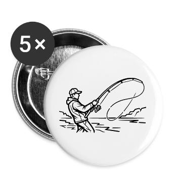 Angler Silhouette Fly Fishing Fishing - Buttons large 2.2''/56 mm (5-pack) - white - Front