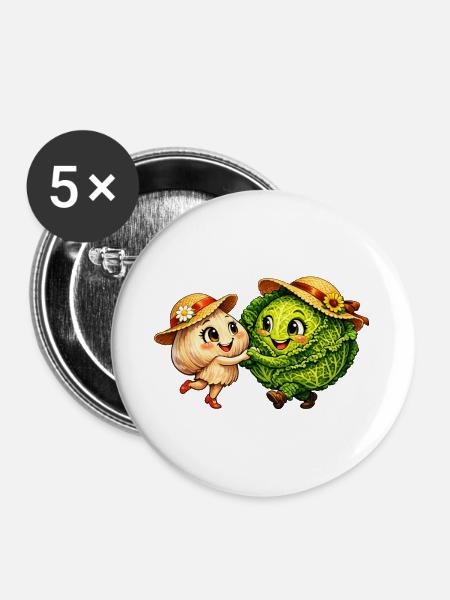 Tanzendes Gemüse - Buttons groß 56 mm (5er Pack) - Weiß