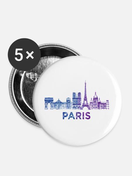 Paris Skyline Skizze - Buttons groß 56 mm (5er Pack) - Weiß