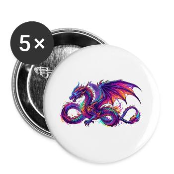 Dragon en couleur - Lot de 5 grands badges (56 mm) - blanc - Devant